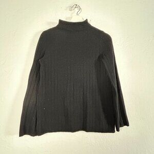Nanette Lepore Women Black Ribbed 2Ply Cashmere Mock Neck Sweater Small Pullover